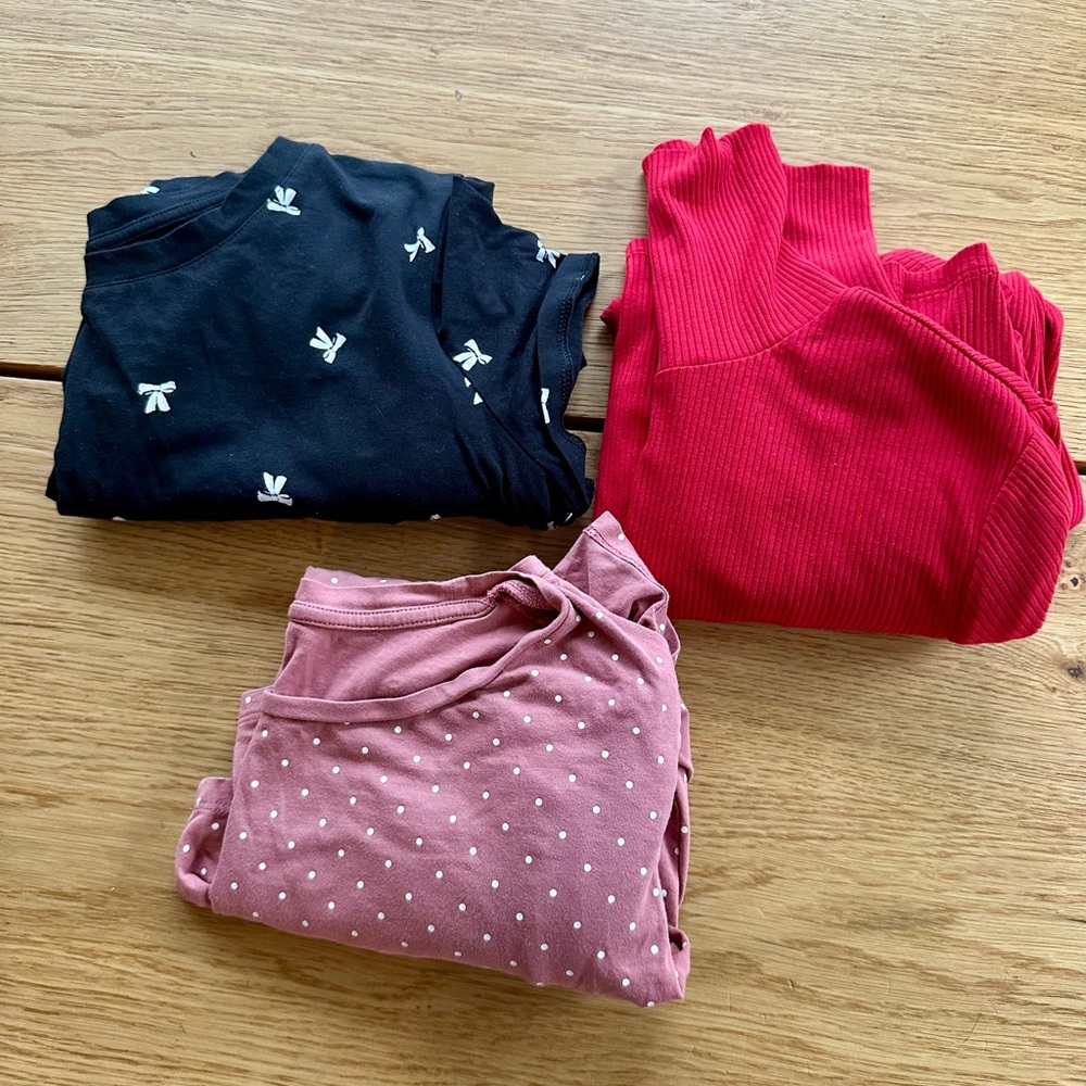 Three Women's Maternity Tops - Long Sleeve Spring Day Color Black, Red, Pink